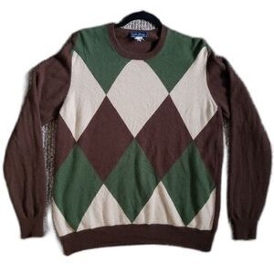 McGeorge Scotland 100% Cashmere Sweater Argyle Brown Green Beige - Medium